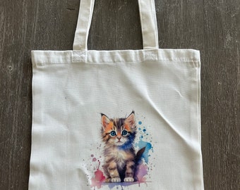 Watercolor cat tote bag