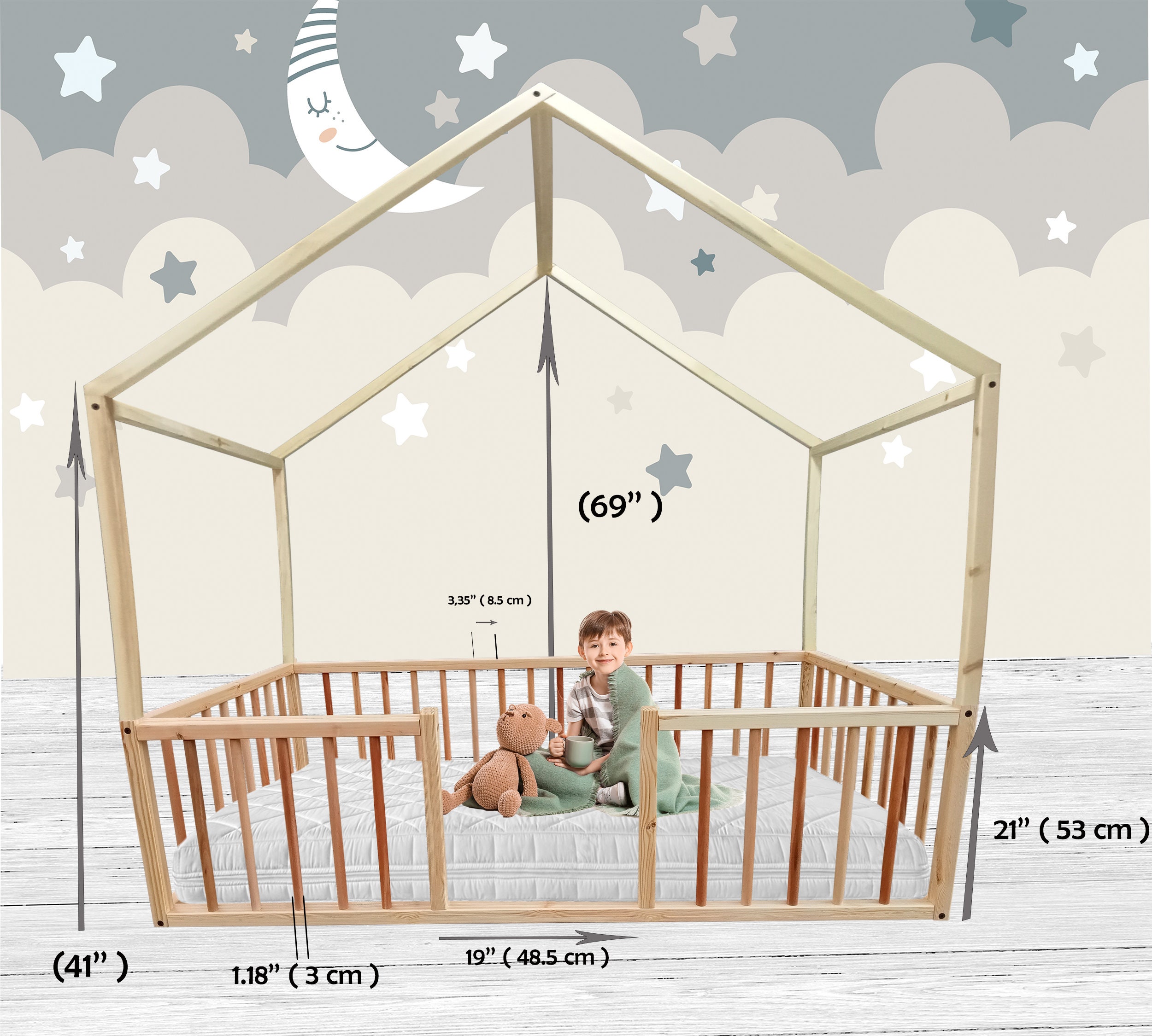 Toddler Montessori Bed Wood Bed Handmade Montessori Kids Etsy