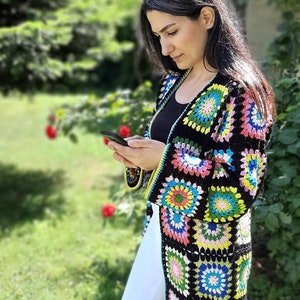 Patchwork Jacket, Granny Square Sweater, Crochet Jacket, Crochet Boho Cardigan, Multicolor Jacket, Granny Square Cardigan, Festival Jacket