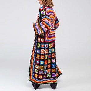 GRANNY SQUARE CARDİGAN, Crochet Sweater, Crochet Cardigan, Crochet Jacket Handmade, Long Black Cardigan, Owersize Crochet Coat, Gift for her