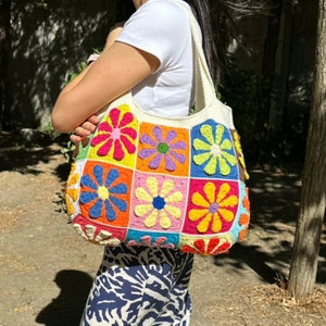 Granny Square Bag, Floral Bag, Multicolor Bag, Patchwork Bag, Crochet Bag, Boho Bag, Shoulder Bag, for Women Bag, Summer Bag, Gift for her image 1