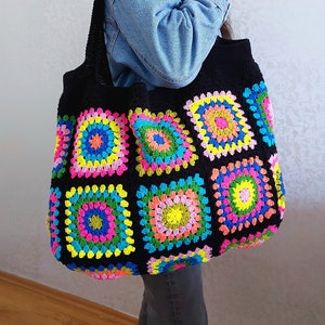 Crochet Bag, Granny Square Bag, Patchwork Bag, Shoulder Bag, Colorful Bag, Boho Bag, Summer Bag, Granny Square Afghan Bag, Gift Christmas image 2