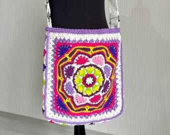 Crochet White Bag, Crossbody Bag, Shoulder Bag, Handmade Bag, Hippie Bag, Boho Bag, Retro Bag, Crochet Bag, Patchwork Bag, Gift for her