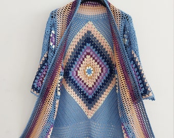 Handmade Granny Square Crochet Kimono Cardigan: Boho Patchwork Jacket
