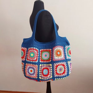 Bolso de crochet estilo boho, bolso de playa cuadrado de abuela, bolso de hombro tejido a crochet, bolso cuadrado de abuela hecho a mano, bolso vintage, regalos para ella