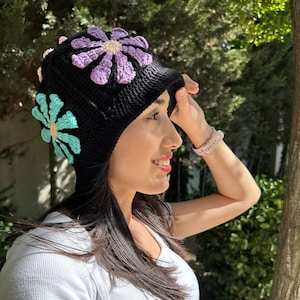 Granny Square Hat, Colorful Beach Hat, Bucket Hat, Floral Hat, Black Hat, for Women Hat, Patchwork Hat, Multicolor Hat, Festival Hat, Gift