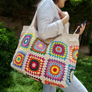 Oma Platz Tasche, Häkeln Henkeltasche, Häkeltasche, Schultertasche, Oma Platz Einkaufstasche, Handgemachte Häkeltaschen für Frauen, Geschenktasche Individuell