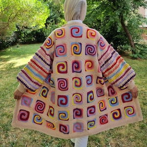 Granny Square Cardigan, Birthday Gift for Women, Spring Women Clothing, Personalized Clothing Gift, Crochet Sweater, Gift for Mom