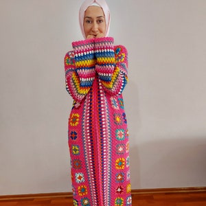 Crochet Cardigan, Granny Square Coat, Multicolor Boho Jacket, Afghan Long Coat, Granny Square Cardigan, Patchwork Cotton Jacket, Knit Coat