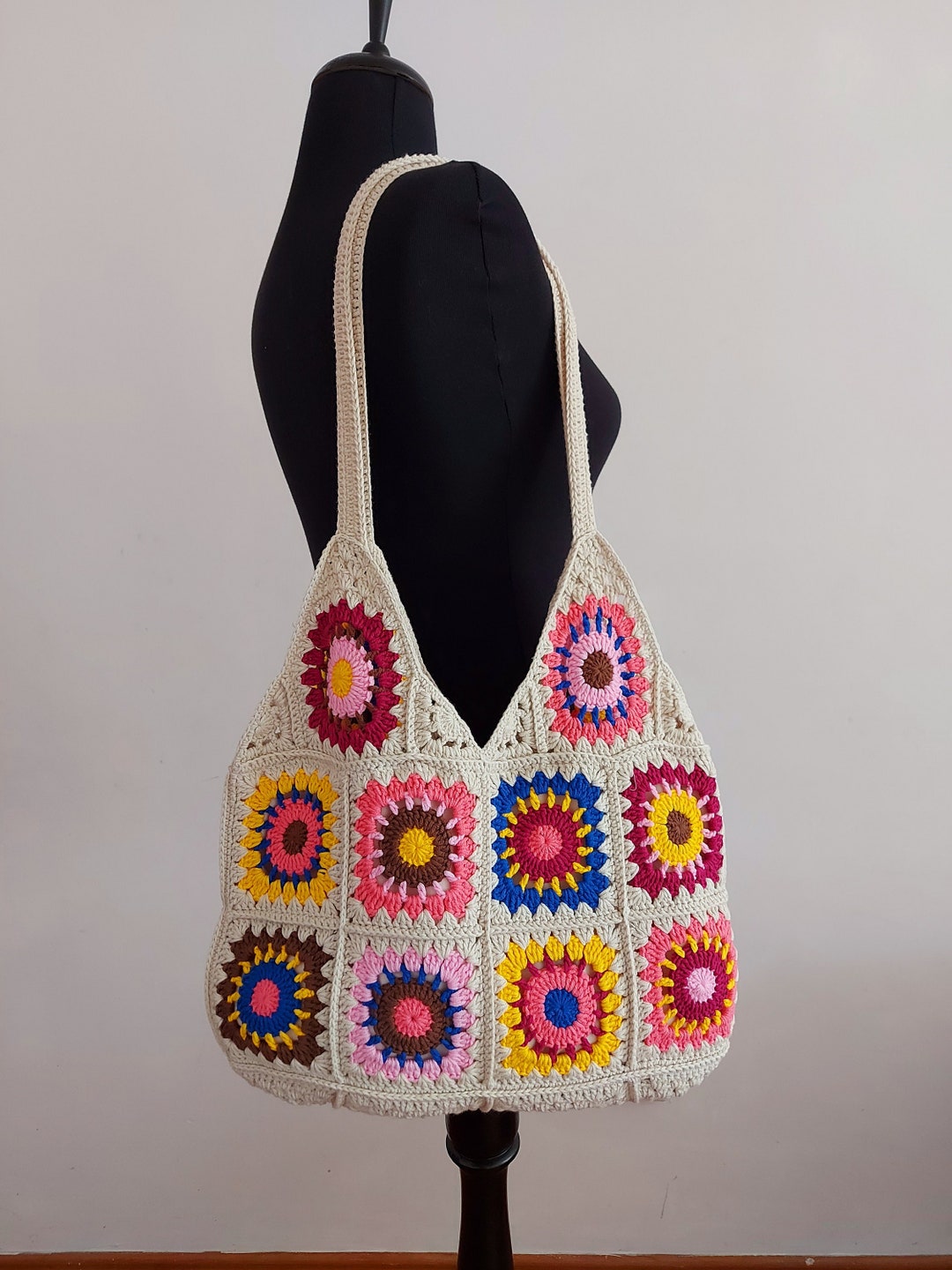 Granny Square Bag, Crochet Boho Style Bag, Afghan Handbag, Granny ...