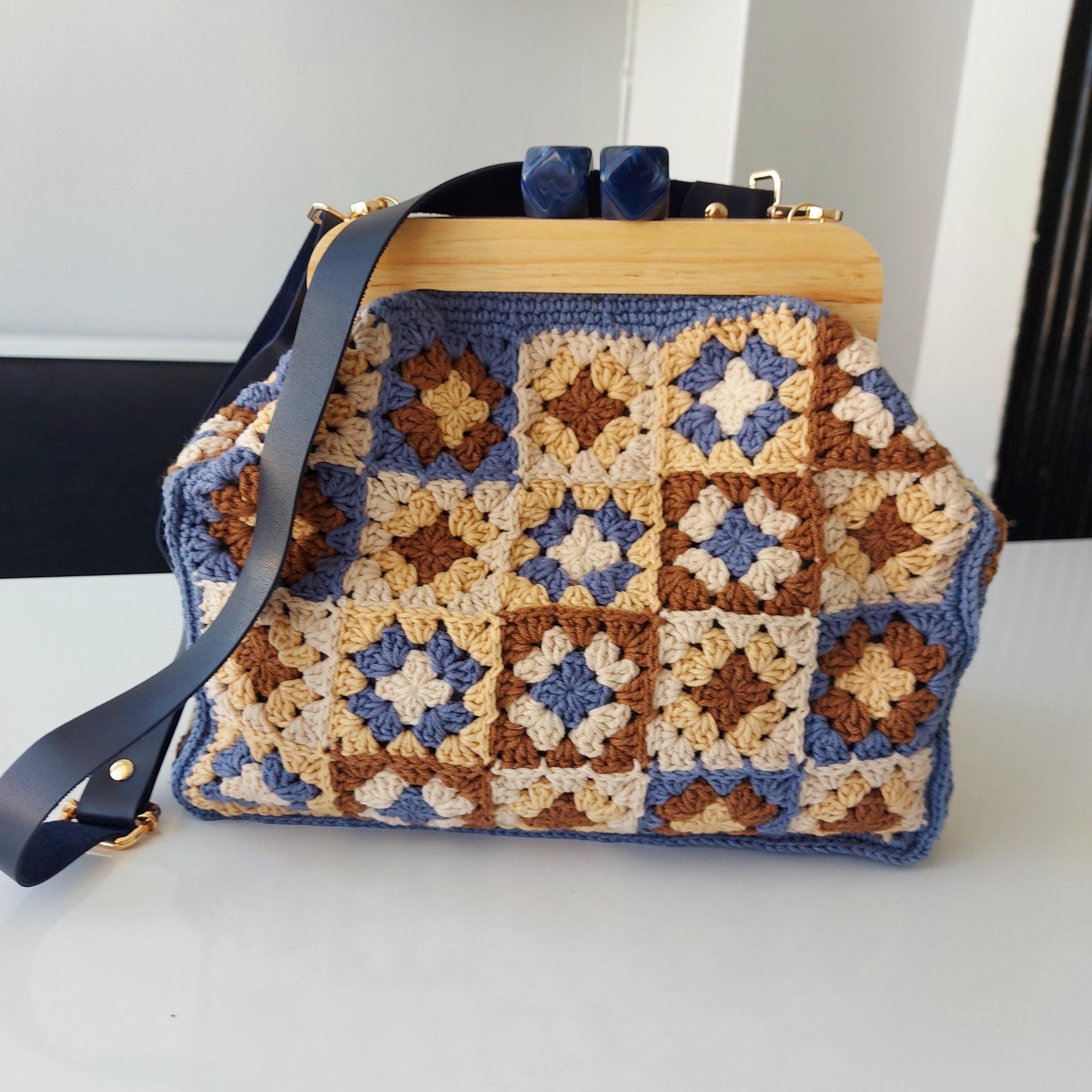 【希少】作家さん　crochet bag Large Kiss Lock Bag: Crochet Granny Square Bag, Top Handle Bags - Etsy