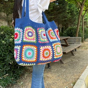 Crochet Bag, Granny Square Bag, Patchwork Bag, Granny Square Boho Bag, Shoulder Bag, Hippie Bag, Afghan Bag, Beach Bag, Gift for her/Mom image 4