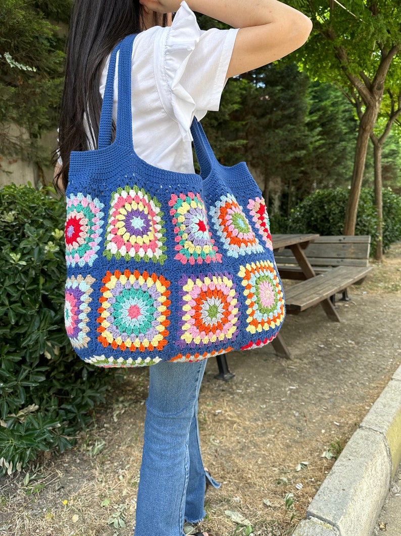 Crochet Bag, Granny Square Bag, Patchwork Bag, Granny Square Boho Bag, Shoulder Bag, Hippie Bag, Afghan Bag, Beach Bag, Gift for her/Mom image 4