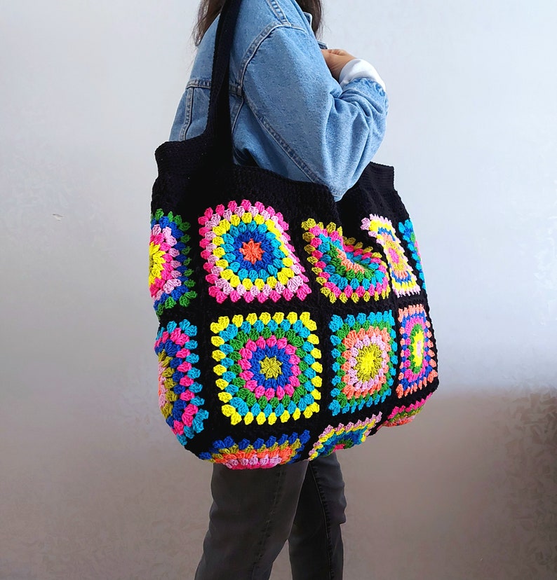 Crochet Bag, Granny Square Bag, Patchwork Bag, Shoulder Bag, Colorful Bag, Boho Bag, Summer Bag, Granny Square Afghan Bag, Gift Christmas image 3