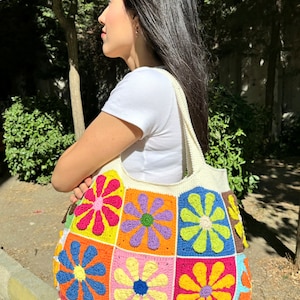 Granny Square Bag, Floral Bag, Multicolor Bag, Patchwork Bag, Crochet Bag, Boho Bag, Shoulder Bag, for Women Bag, Summer Bag, Gift for her image 9
