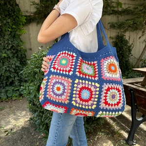 Crochet Bag, Granny Square Bag, Patchwork Bag, Granny Square Boho Bag, Shoulder Bag, Hippie Bag, Afghan Bag, Beach Bag, Gift for her/Mom image 1