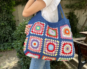 Crochet Bag, Granny Square Bag, Patchwork Bag, Granny Square Boho Bag, Shoulder Bag, Hippie Bag, Afghan Bag, Beach Bag, Gift for her/Mom