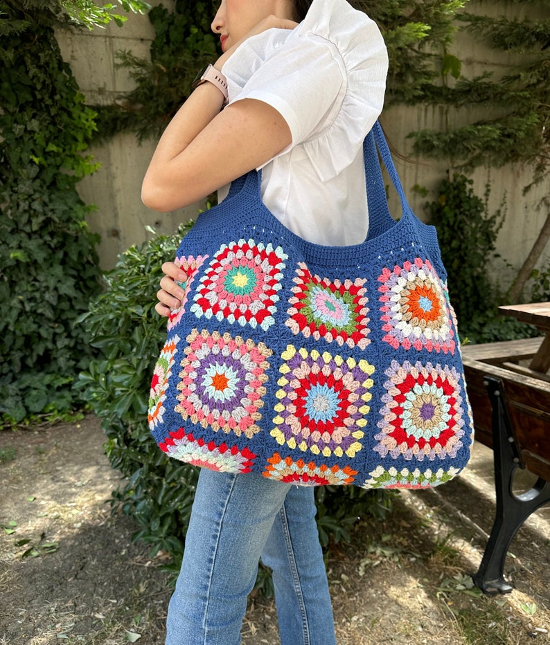 Crochet Bag, Granny Square Bag, Patchwork Bag, Granny Square Boho Bag, Shoulder Bag, Hippie Bag, Afghan Bag, Beach Bag, Gift for her/Mom image 1