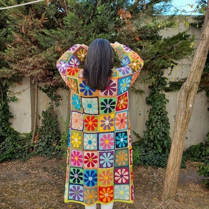 Crochet Patchwork Cardigan, Multicolor Granny Square Jacket, Boho Long Cardigan, Multicolor Maxi Plus Coat, Handknit Women Clothing Sweater, image 3