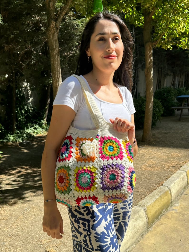 Crochet Bag, Granny Square Bag, Shoulder Bag, Patchwork Bag, Colorful Bag, Women's Bag, Summer Bag, Afghan Bag, Boho Bag, Cristamas Bag Gift image 10