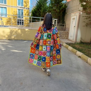 Crochet Granny Square Cardigan, Patchwork Cotton Jacket, Crochet Boho Coat, Multicolor Granny Square Sweater, Maxi Plus Cotton Sweater image 1