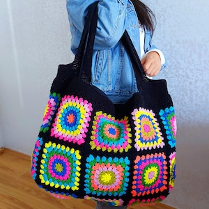Crochet Bag, Granny Square Bag, Patchwork Bag, Shoulder Bag, Colorful Bag, Boho Bag, Summer Bag, Granny Square Afghan Bag, Gift Christmas image 9