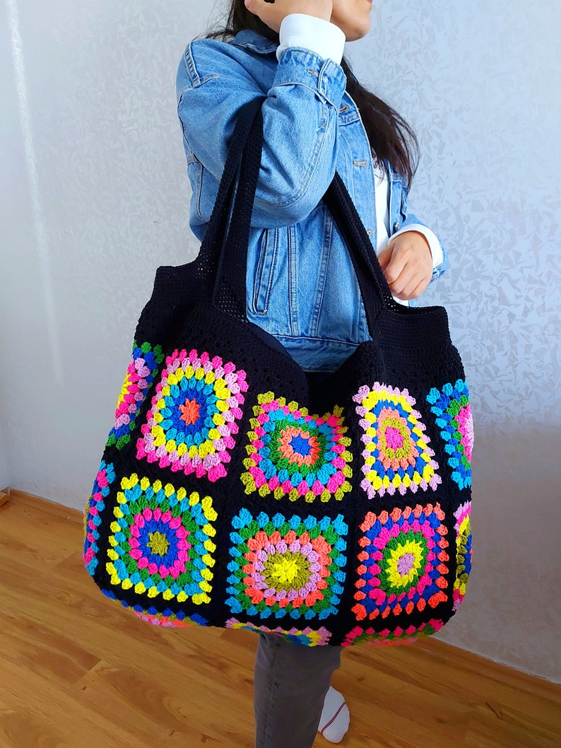 Crochet Bag, Granny Square Bag, Patchwork Bag, Shoulder Bag, Colorful Bag, Boho Bag, Summer Bag, Granny Square Afghan Bag, Gift Christmas image 9