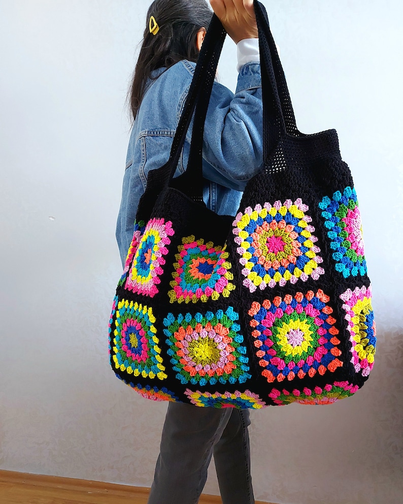 Crochet Bag, Granny Square Bag, Patchwork Bag, Shoulder Bag, Colorful Bag, Boho Bag, Summer Bag, Granny Square Afghan Bag, Gift Christmas image 4