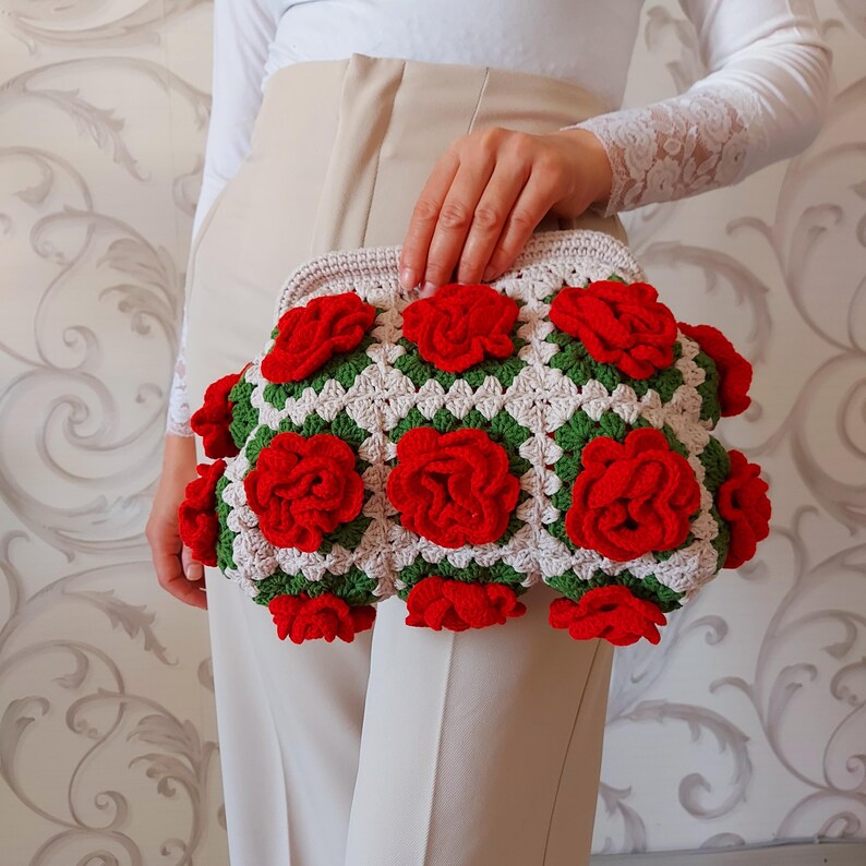 Handmade Sunflower Crochet Clutch Bag: Granny Square Purse, Gift for- her, Galentine's Day Gifts Bag image 3