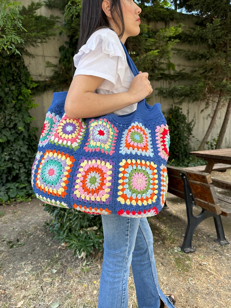 Crochet Bag, Granny Square Bag, Patchwork Bag, Granny Square Boho Bag, Shoulder Bag, Hippie Bag, Afghan Bag, Beach Bag, Gift for her/Mom image 6