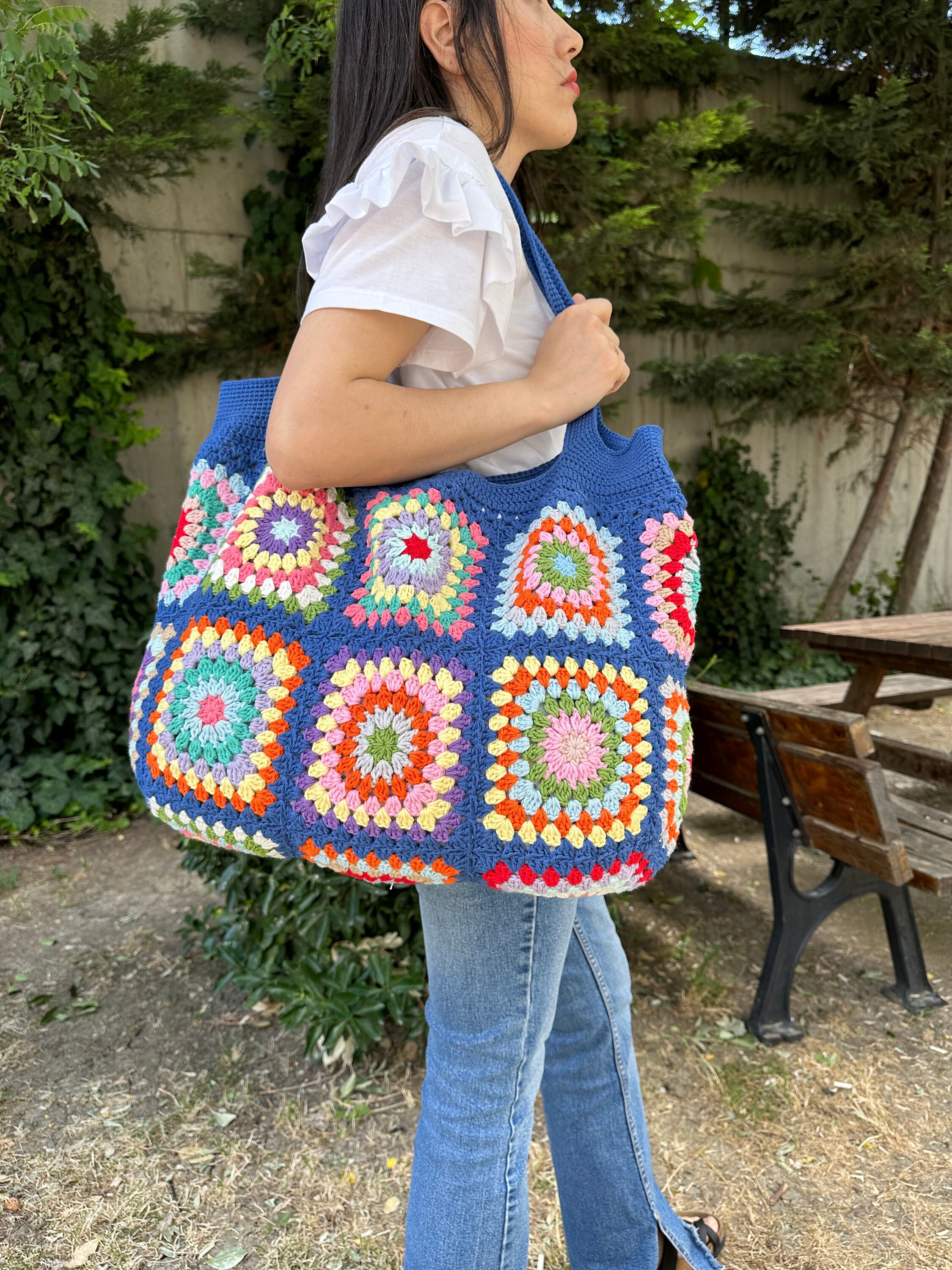 Buy Handmade Granny Square Crochet Bag: Boho Shoulder Bag, Large