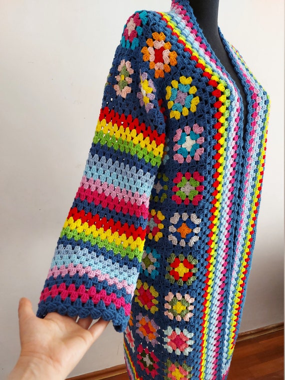 Crochet Granny Square Cardigan, Crochet Boho Jacket, Patchwork
