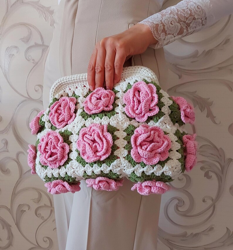 Handmade Sunflower Crochet Clutch Bag: Granny Square Purse, Gift for- her, Galentine's Day Gifts Bag image 2