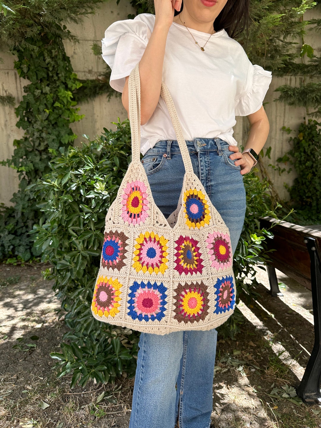 Crochet Bag, Shoulder Bag, Granny Square Bag, Patchwork Bag, Crochet ...