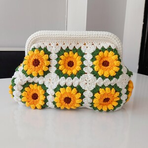 Handmade Sunflower Crochet Clutch Bag: Granny Square Purse, Gift for- her, Galentine's Day Gifts Bag image 4