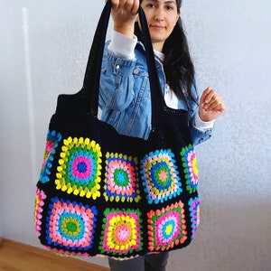 Crochet Bag, Granny Square Bag, Patchwork Bag, Shoulder Bag, Colorful Bag, Boho Bag, Summer Bag, Granny Square Afghan Bag, Gift Christmas image 5