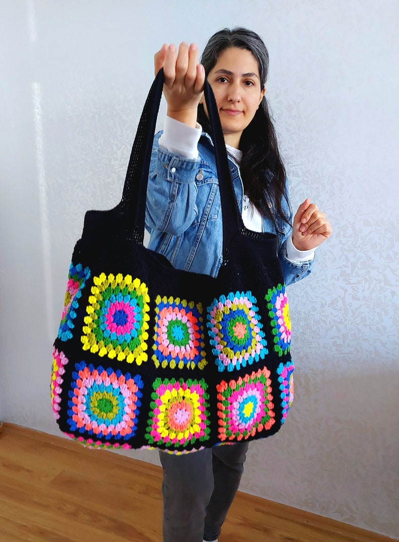 Crochet Bag, Granny Square Bag, Patchwork Bag, Shoulder Bag, Colorful Bag, Boho Bag, Summer Bag, Granny Square Afghan Bag, Gift Christmas image 5