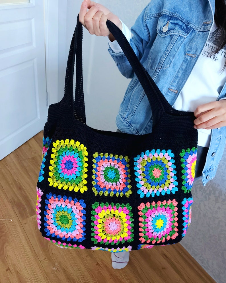 Crochet Bag, Granny Square Bag, Patchwork Bag, Shoulder Bag, Colorful Bag, Boho Bag, Summer Bag, Granny Square Afghan Bag, Gift Christmas image 7