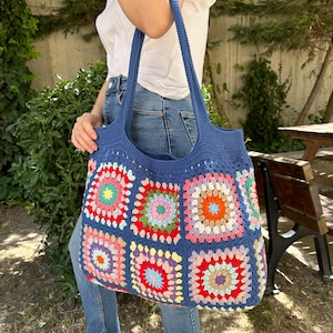 Crochet Bag, Granny Square Bag, Patchwork Bag, Granny Square Boho Bag, Shoulder Bag, Hippie Bag, Afghan Bag, Beach Bag, Gift for her/Mom image 2