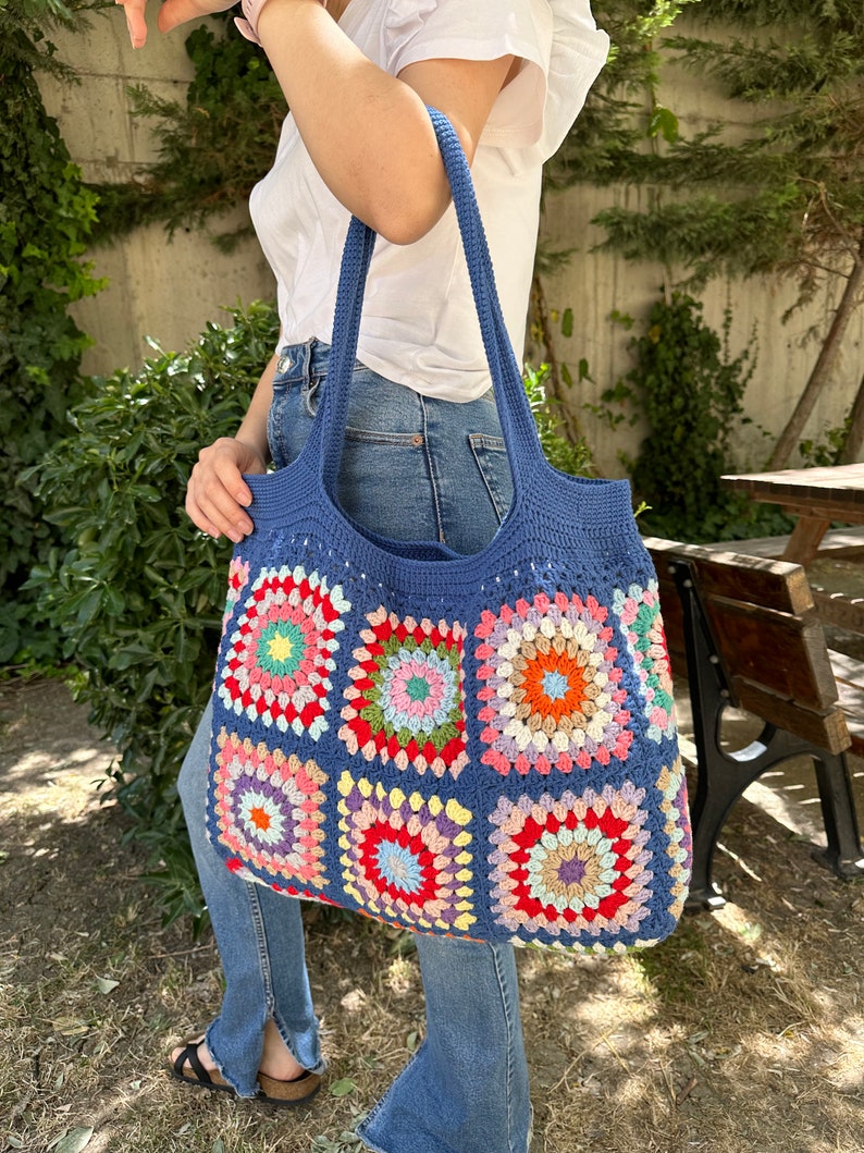 Crochet Bag, Granny Square Bag, Patchwork Bag, Granny Square Boho Bag, Shoulder Bag, Hippie Bag, Afghan Bag, Beach Bag, Gift for her/Mom image 2