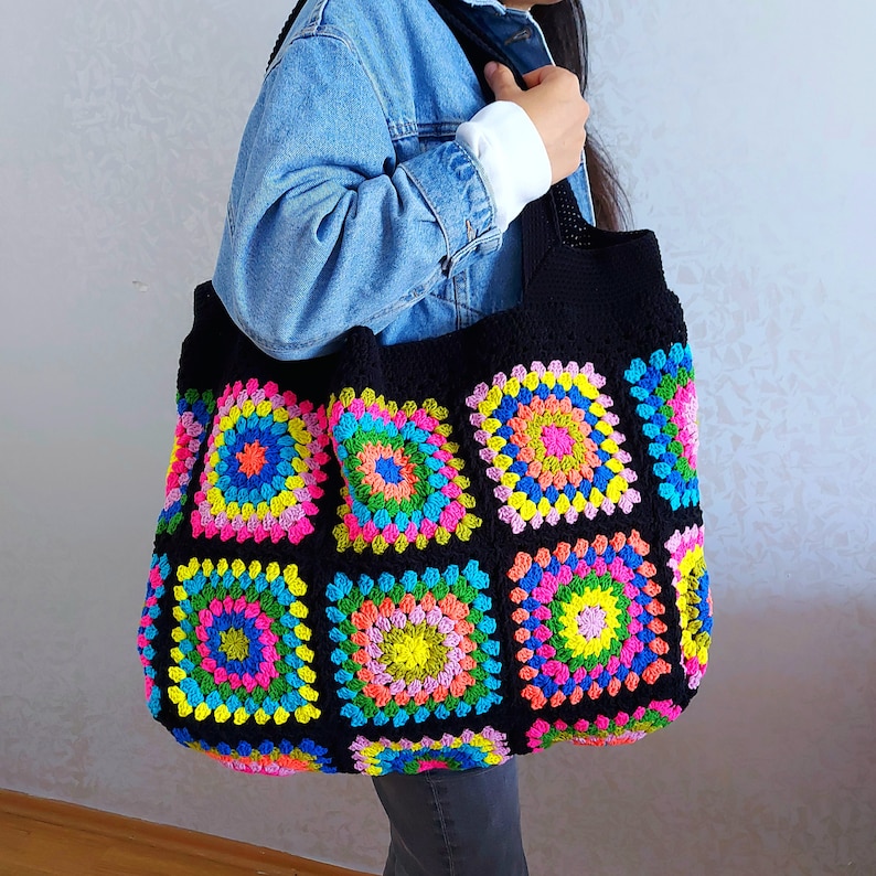Crochet Bag, Granny Square Bag, Patchwork Bag, Shoulder Bag, Colorful Bag, Boho Bag, Summer Bag, Granny Square Afghan Bag, Gift Christmas image 6