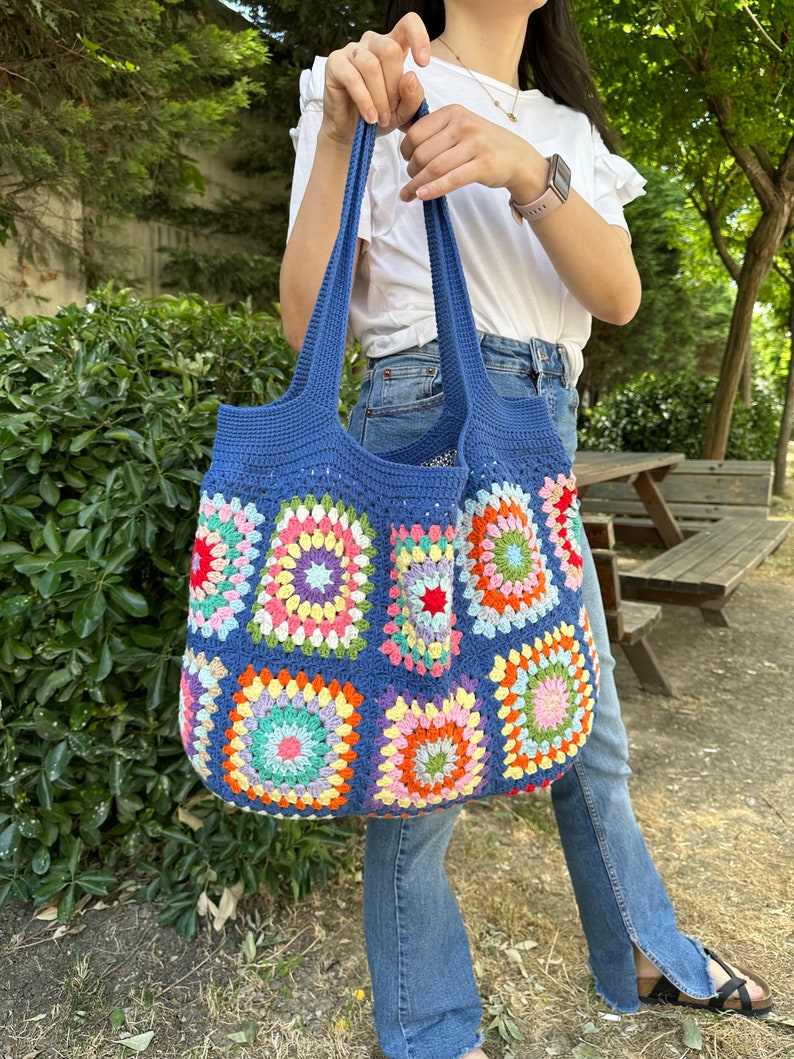 Crochet Bag, Granny Square Bag, Patchwork Bag, Granny Square Boho Bag, Shoulder Bag, Hippie Bag, Afghan Bag, Beach Bag, Gift for her/Mom image 8