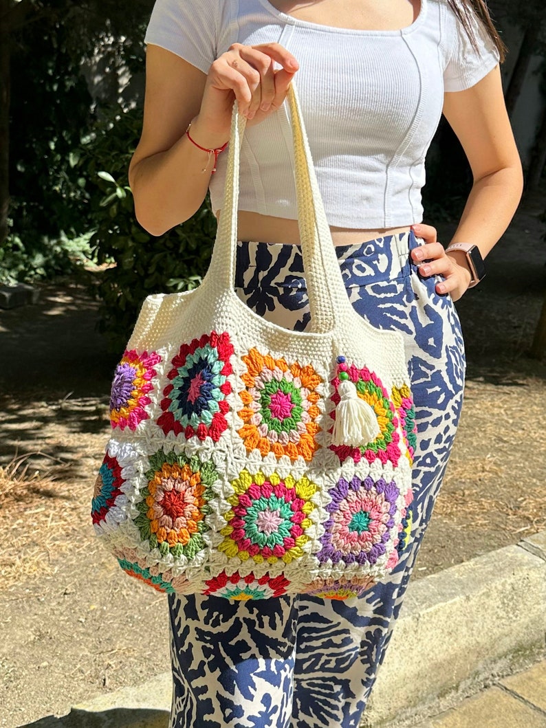 Crochet Bag, Granny Square Bag, Shoulder Bag, Patchwork Bag, Colorful Bag, Women's Bag, Summer Bag, Afghan Bag, Boho Bag, Cristamas Bag Gift image 4