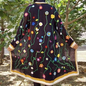 Granny Square Cardigan, Crochet Long Jacket, Boho Cotton Coat, Hand Crochet Cardigan, Granny Square Afghan Coat, Oversize Cotton Jacket