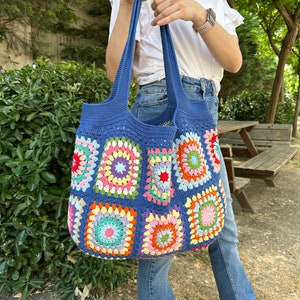 Crochet Bag, Granny Square Bag, Patchwork Bag, Granny Square Boho Bag, Shoulder Bag, Hippie Bag, Afghan Bag, Beach Bag, Gift for her/Mom image 9