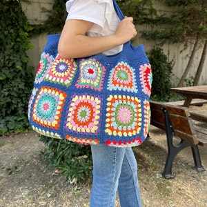 Crochet Bag, Granny Square Bag, Patchwork Bag, Granny Square Boho Bag, Shoulder Bag, Hippie Bag, Afghan Bag, Beach Bag, Gift for her/Mom image 10