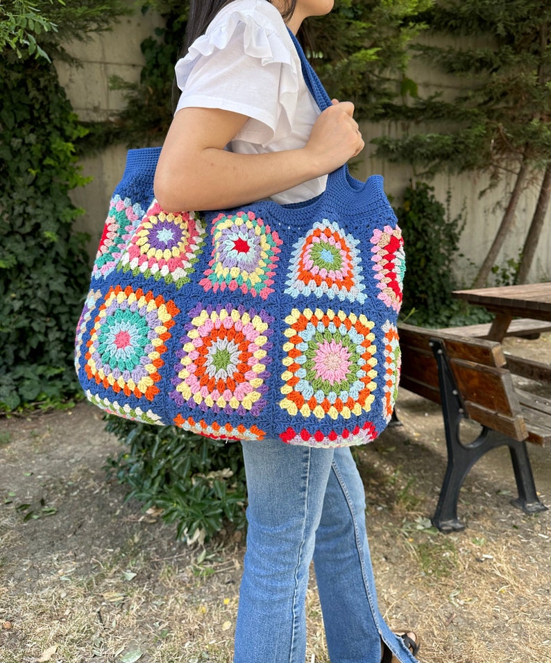 Crochet Bag, Granny Square Bag, Patchwork Bag, Granny Square Boho Bag, Shoulder Bag, Hippie Bag, Afghan Bag, Beach Bag, Gift for her/Mom image 10