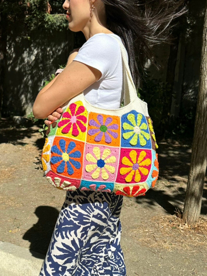 Granny Square Bag, Floral Bag, Multicolor Bag, Patchwork Bag, Crochet Bag, Boho Bag, Shoulder Bag, for Women Bag, Summer Bag, Gift for her image 6