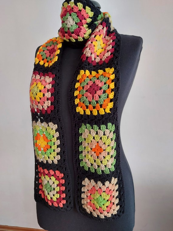 Handmade Granny Square Scarf: Crochet Cozy Winter Clothing and Accessories