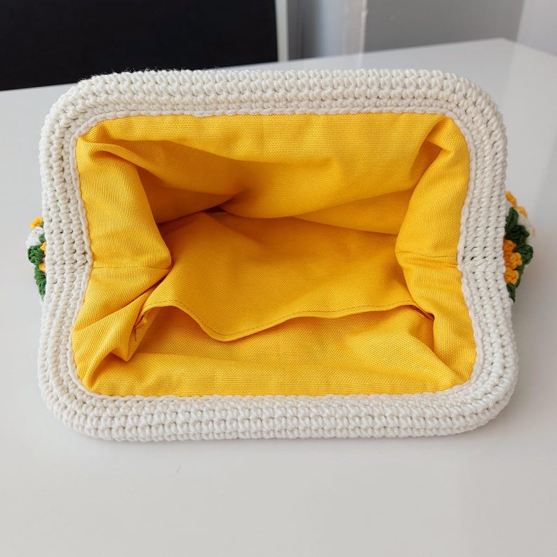 Handmade Sunflower Crochet Clutch Bag: Granny Square Purse, Gift for- her, Galentine's Day Gifts Bag image 9